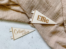 Load image into Gallery viewer, Pennant Wood Sign | Newborn Name Announcement | Nursery Decor
