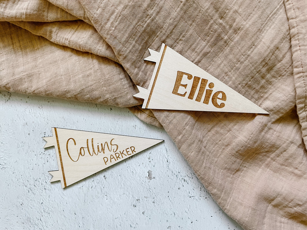 Pennant Wood Sign | Newborn Name Announcement | Nursery Decor